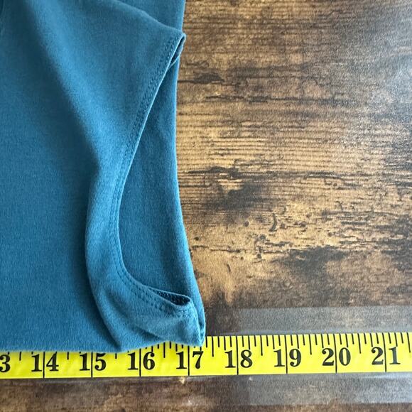 Modbe Cap Sleeve Tee Shirt Top XL Teal Blue Stretchy Cotton Blend Layers Minimal - Picture 3 of 8